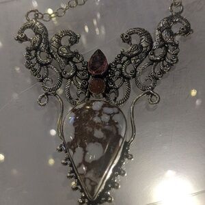 Coconut jasper carnelian pink topaz 925 played pheonix necklace